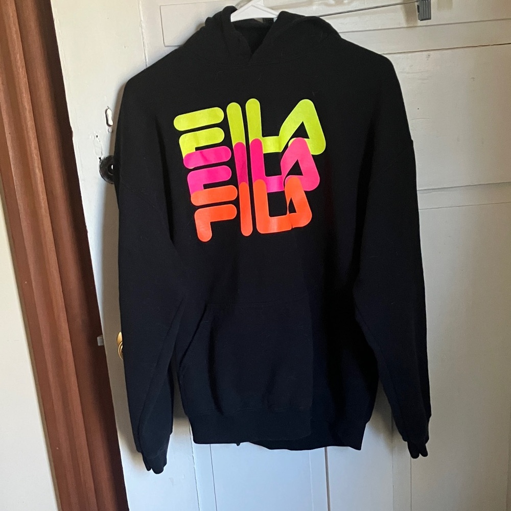 Fila Black Hoodie with Vibrant Logo